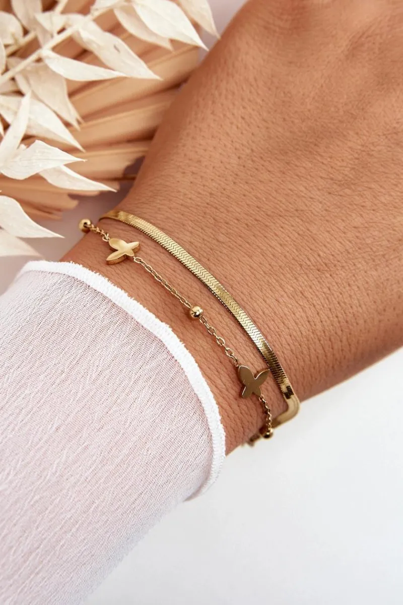 Bransoletki>Glam Chic Damska Bransoletka Żmijka Z Motylami Złota