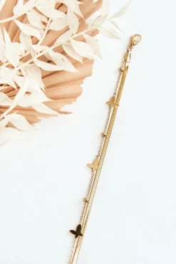 Bransoletki>Glam Chic Damska Bransoletka Żmijka Z Motylami Złota