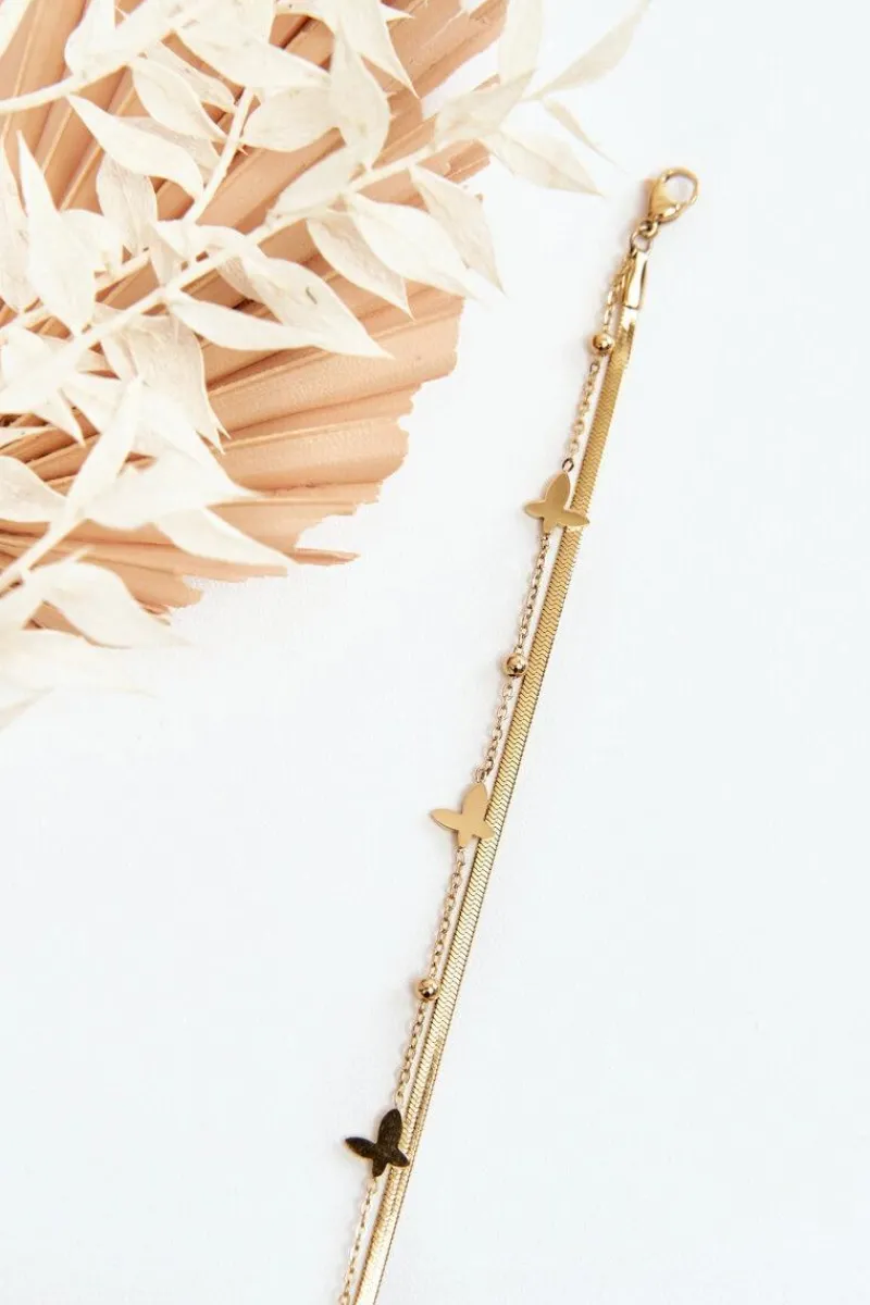 Bransoletki>Glam Chic Damska Bransoletka Żmijka Z Motylami Złota