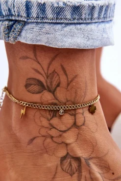 Hot Damska Bransoletka Pancerka Na Nogę Błyskawica I Koniczyna Złota Bransoletki