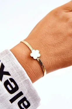 Best Damska Bransoletka Z Białym Kwiatem Złota Bransoletki