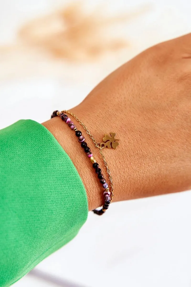 Best Glam Chic Damska Bransoletka Z Koralikami Czarno-Złota