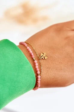 Discount Damska Bransoletka Z Koralikami Różowo-Złota Bransoletki