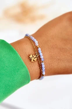 Best Glam Chic Damska Bransoletka Z Koralikami Niebiesko-Złota