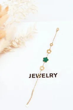 Glam Chic Damska Bransoletka Zawieszki Kwiaty Złoto-Zielona