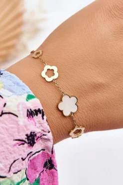 Bransoletki>Glam Chic Damska Bransoletka Zawieszki Kwiaty Złoto-Biała