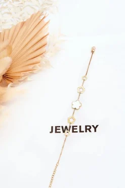 Bransoletki>Glam Chic Damska Bransoletka Zawieszki Kwiaty Złoto-Biała