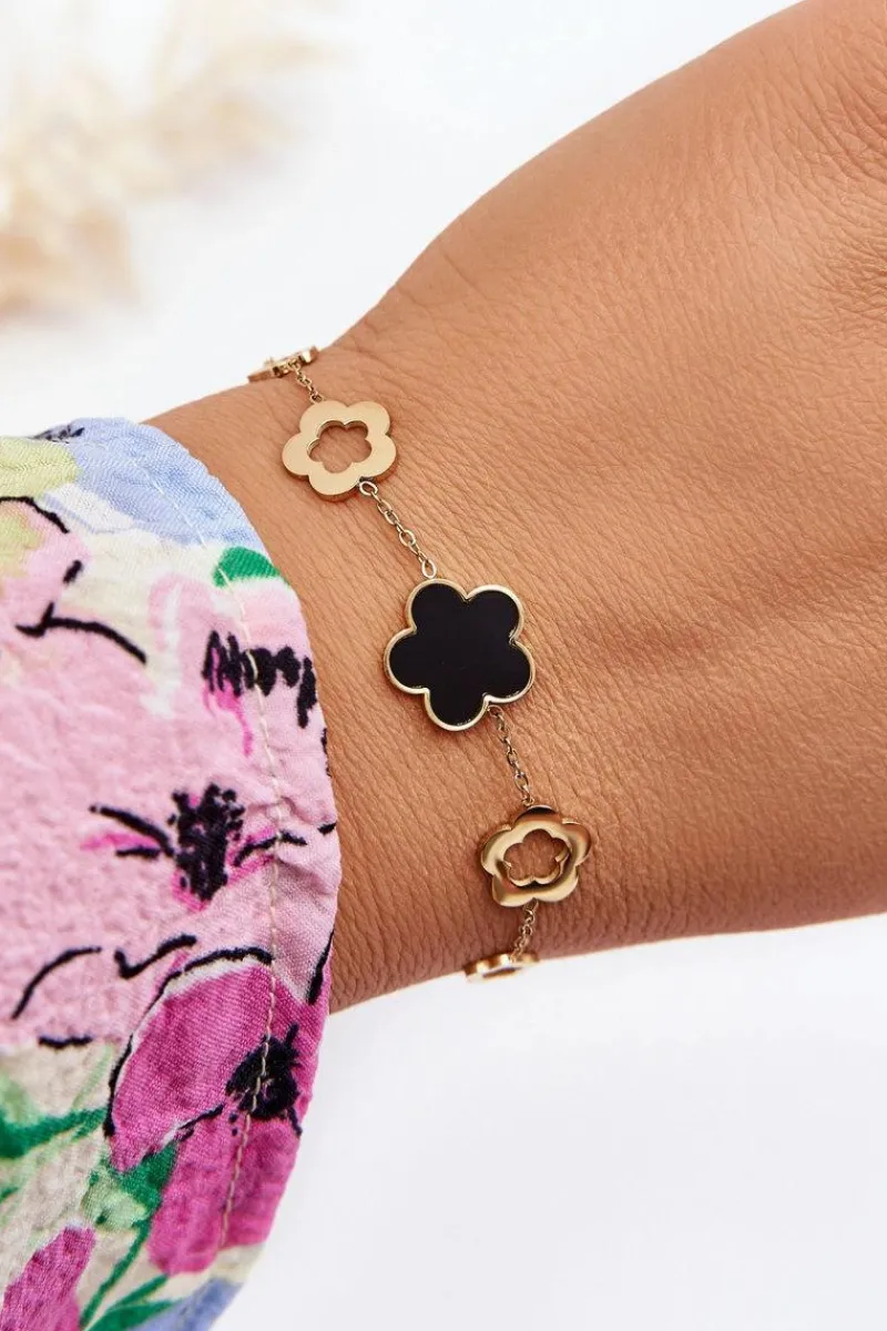 Best Damska Bransoletka Zawieszki Kwiaty Złoto-Czarna Bransoletki