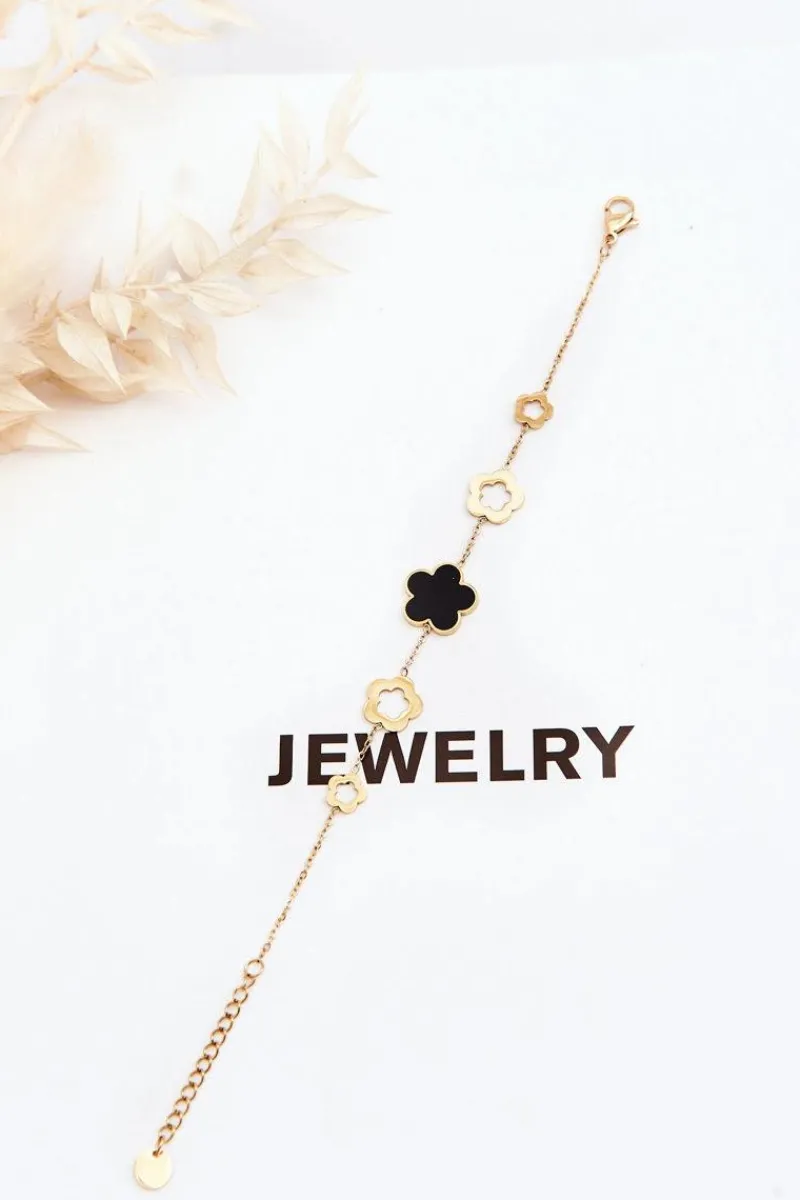 Best Damska Bransoletka Zawieszki Kwiaty Złoto-Czarna Bransoletki