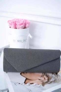 Kopertówki>Boto Damska Brokatowa Torebka Grafitowa Kopertówka