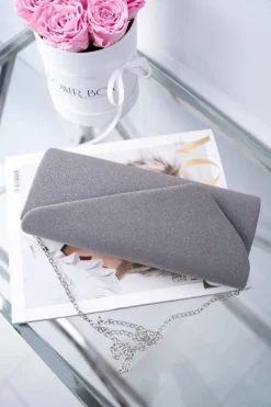 Boto Damska Brokatowa Torebka Szara Kopertówka