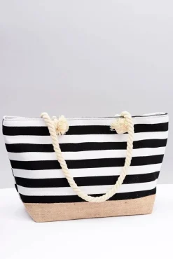 Outlet Damska Czarna Duża Marynarska Torebka Plażowa Torebki Plażowe