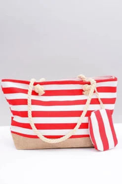 Torebki Plażowe>Boto Damska Czerwona Duża Marynarska Torebka Plażowa