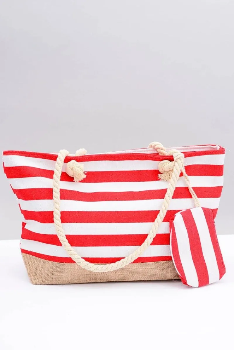 Torebki Plażowe>Boto Damska Czerwona Duża Marynarska Torebka Plażowa