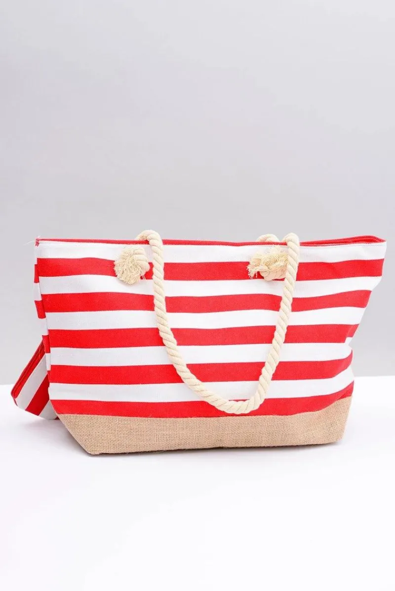 Torebki Plażowe>Boto Damska Czerwona Duża Marynarska Torebka Plażowa