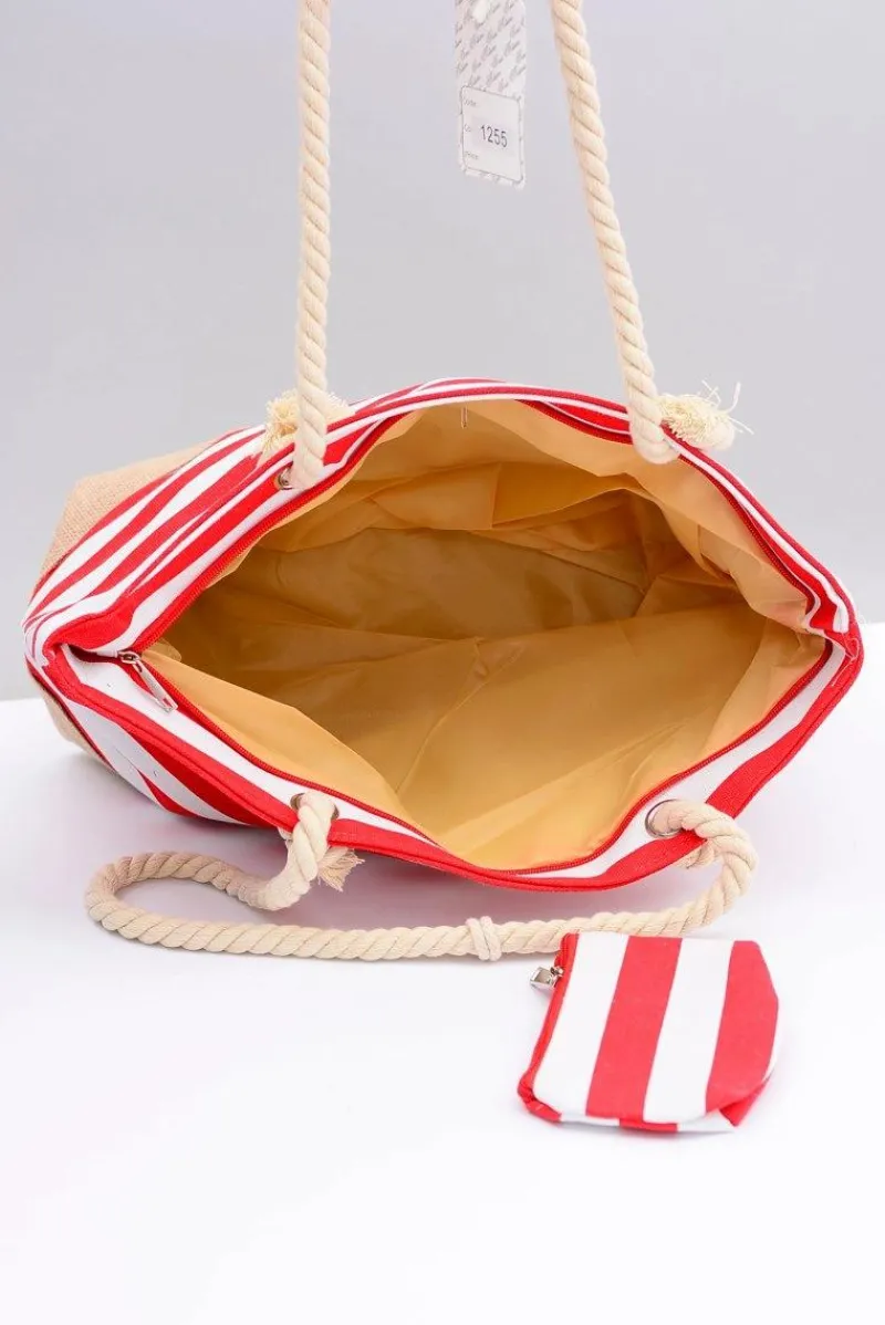 Torebki Plażowe>Boto Damska Czerwona Duża Marynarska Torebka Plażowa