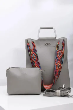 Torebki Nobo></noscript>Nobo Damska Duża Szara Torba Worek z Mini Torebką