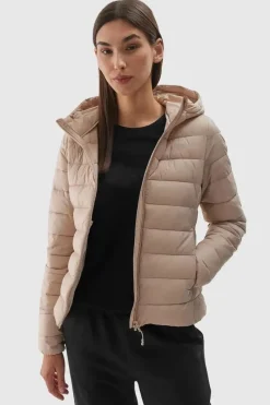 Kurtki Damskie|Odzież 4F>4F Damska Kurtka Puchowa Z Kapturem WAW24TDJAF468-83S Beżowa