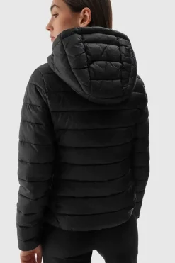Online Damska Kurtka Puchowa Z Kapturem WAW24TDJAF468-20S Czarna Damskie Kurtki Damskie|Odzież 4F
