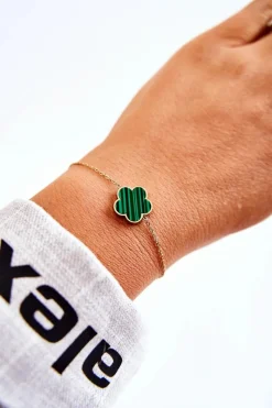 New Glam Chic Damska Modna Bransoletka Z Zielono-Czarnym Kwiatem Złota