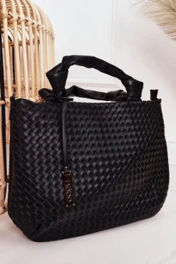 Torebki Nobo|Torebki Klasyczne>Nobo Damska Pleciona Torebka Shopper NBAG-K1320 Czarna