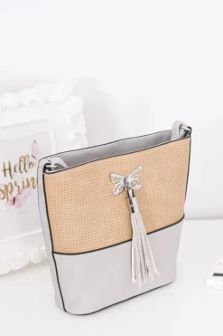 Best Boto Damska Szara Listonoszka Torebka z Frędzlem