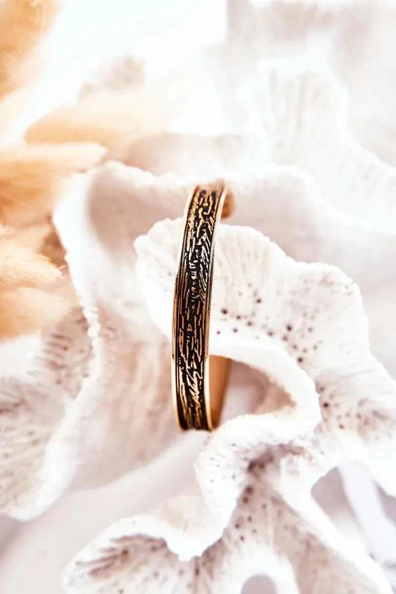 Bransoletki>Glam Chic Damska Wsuwana Bransoletka Z Tłoczeniem Czarno-Złota