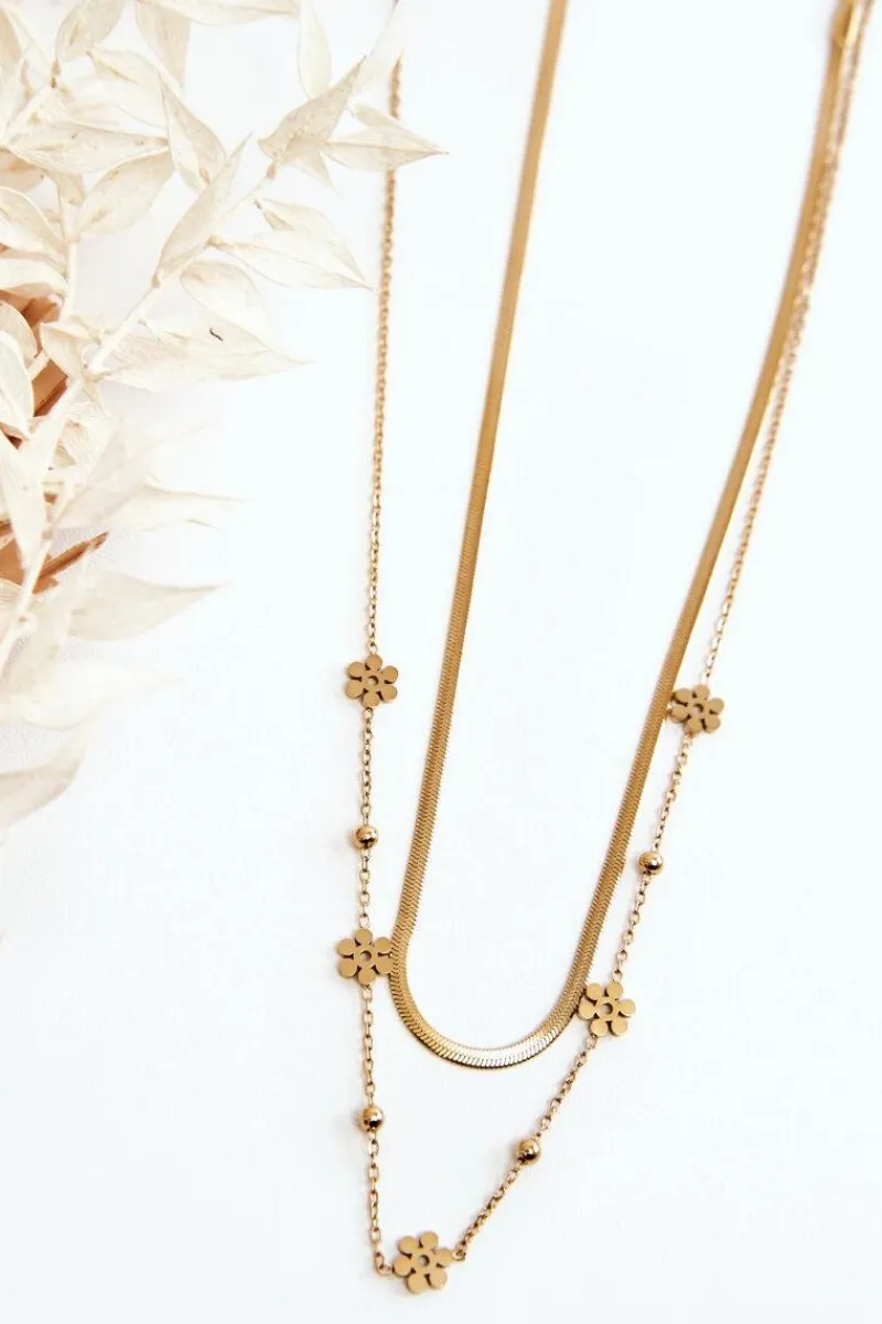 Best Glam Chic Damski Łańcuszek Żmijka Z Kwiatami Złoty