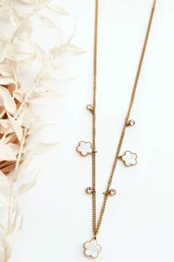 Hot Glam Chic Damski Łańcuszek Pancerka Z Białymi Kwiatami Złoty