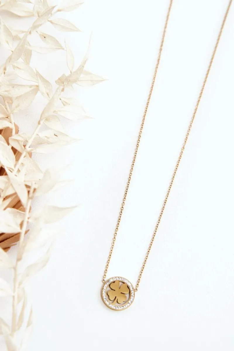 Hot Damski Łańcuszek Z Kołem I Koniczyną Złoty Naszyjniki