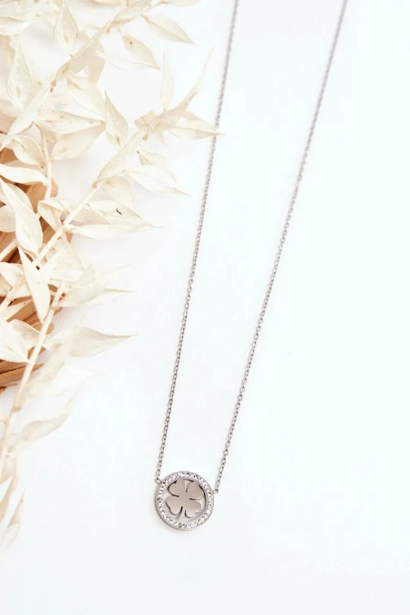 Naszyjniki>Glam Chic Damski Łańcuszek Z Kołem I Koniczyną Srebrny