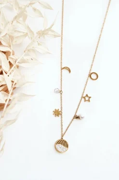 Online Glam Chic Damski Łańcuszek Z Modnymi Zawieszkami Złoty