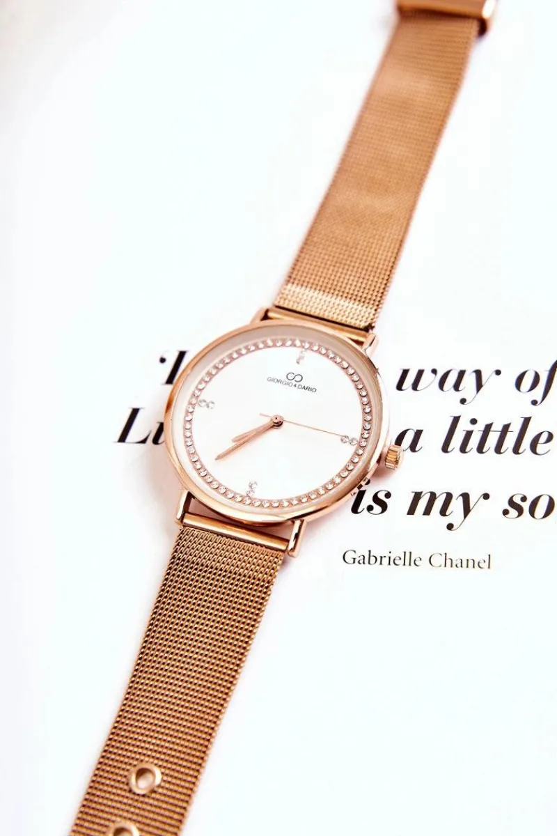 Outlet Damski Analogowy Zegarek Giorgio & Dario Z Cyrkoniami Różowe Złoto Zegarki