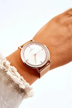 Outlet Damski Analogowy Zegarek Giorgio & Dario Z Cyrkoniami Różowe Złoto Zegarki