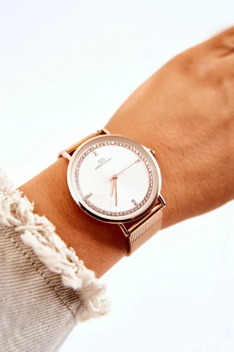 Outlet Damski Analogowy Zegarek Giorgio & Dario Z Cyrkoniami Różowe Złoto Zegarki