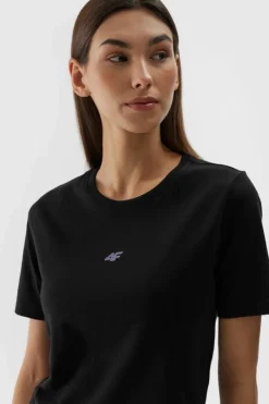 Sale 4F Damski Bawełniany T-shirt Slim Cropped WAW24TTSHF1701-20S Czarna