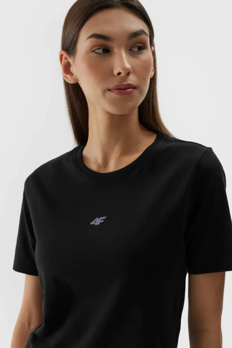 Sale 4F Damski Bawełniany T-shirt Slim Cropped WAW24TTSHF1701-20S Czarna