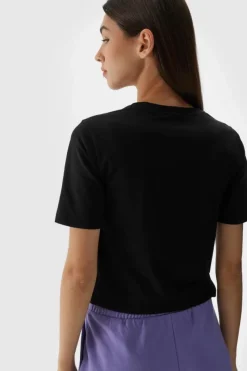 Sale 4F Damski Bawełniany T-shirt Slim Cropped WAW24TTSHF1701-20S Czarna