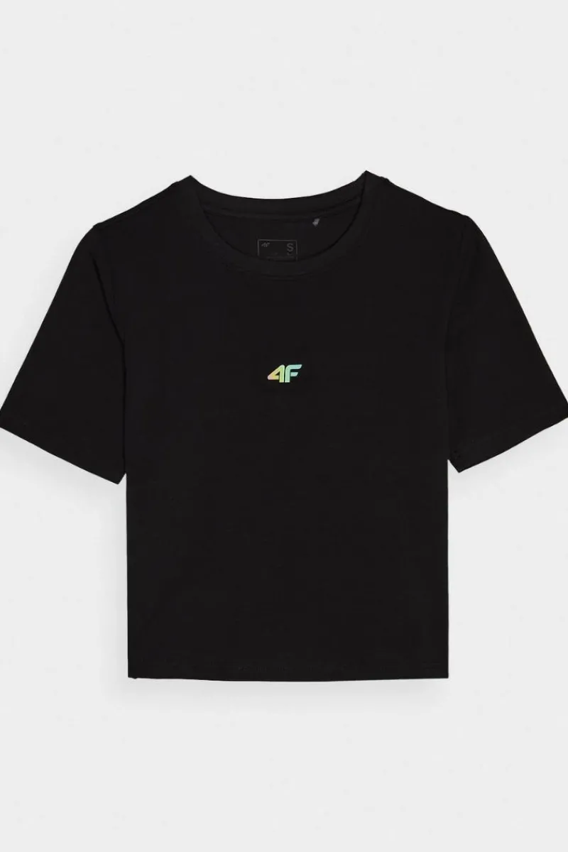 Sale 4F Damski Bawełniany T-shirt Slim Cropped WAW24TTSHF1701-20S Czarna
