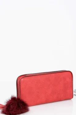Best Boto Damski Duży Portfel Czerwony Ozdobny Zamek Brelok Pompon
