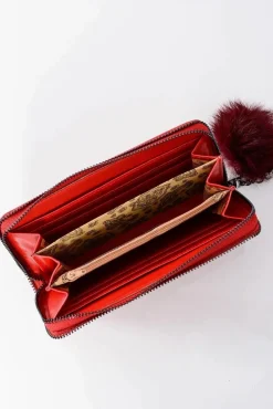 Best Boto Damski Duży Portfel Czerwony Ozdobny Zamek Brelok Pompon