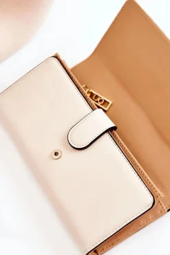 Online Damski Duży Portfel Skórzany M0120-CM00 Beżowy Portfele