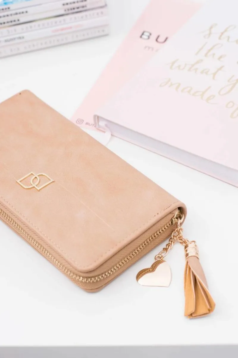 Best Damski Duży Portfel z Frędzlem Brelok Coffe Portfele