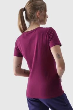 4F Damski Gładki T-Shirt Z Logo Fioletowy WMM00TTSHF1845-51S