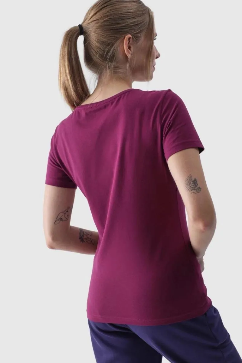 4F Damski Gładki T-Shirt Z Logo Fioletowy WMM00TTSHF1845-51S