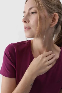 4F Damski Gładki T-Shirt Z Logo Fioletowy WMM00TTSHF1845-51S