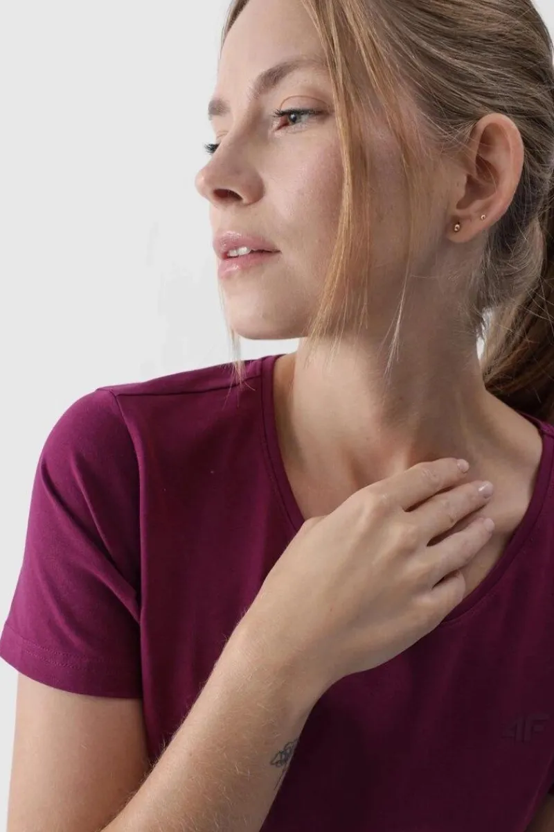 4F Damski Gładki T-Shirt Z Logo Fioletowy WMM00TTSHF1845-51S