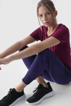 4F Damski Gładki T-Shirt Z Logo Fioletowy WMM00TTSHF1845-51S