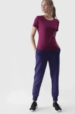 4F Damski Gładki T-Shirt Z Logo Fioletowy WMM00TTSHF1845-51S