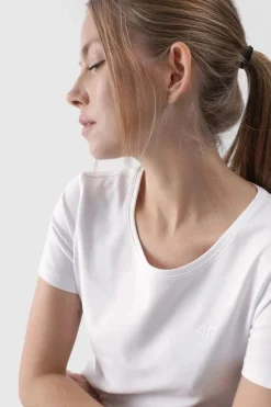 Outlet 4F Damski Gładki T-Shirt Z Logo WMM00TTSHF1845-10S Biały